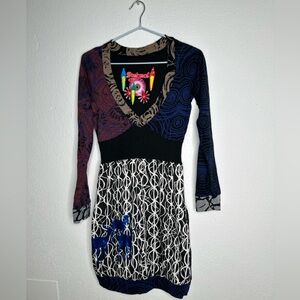 Desigual Artistic Long Sleeve Dress - Red, Blue, Black